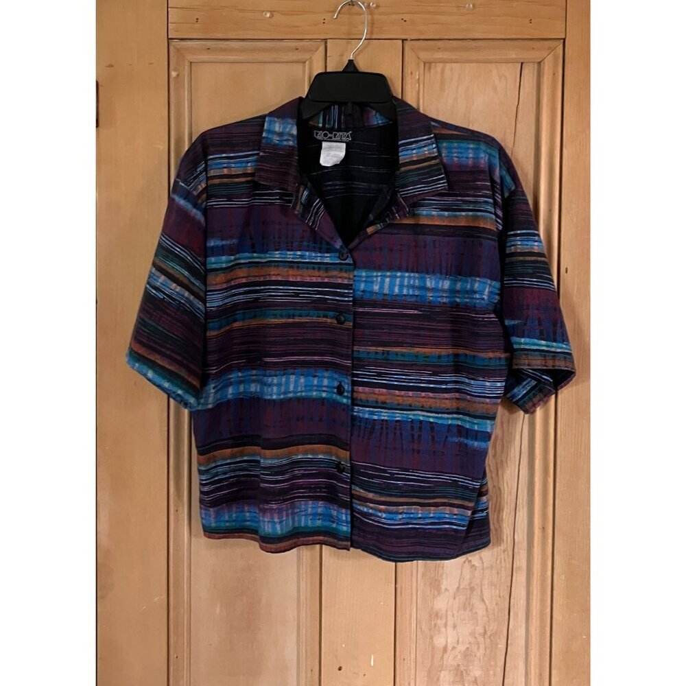 Rio Rita Womens Vintage 90s Striped Southwestern Crop Shirt Size Medium SP EXC
